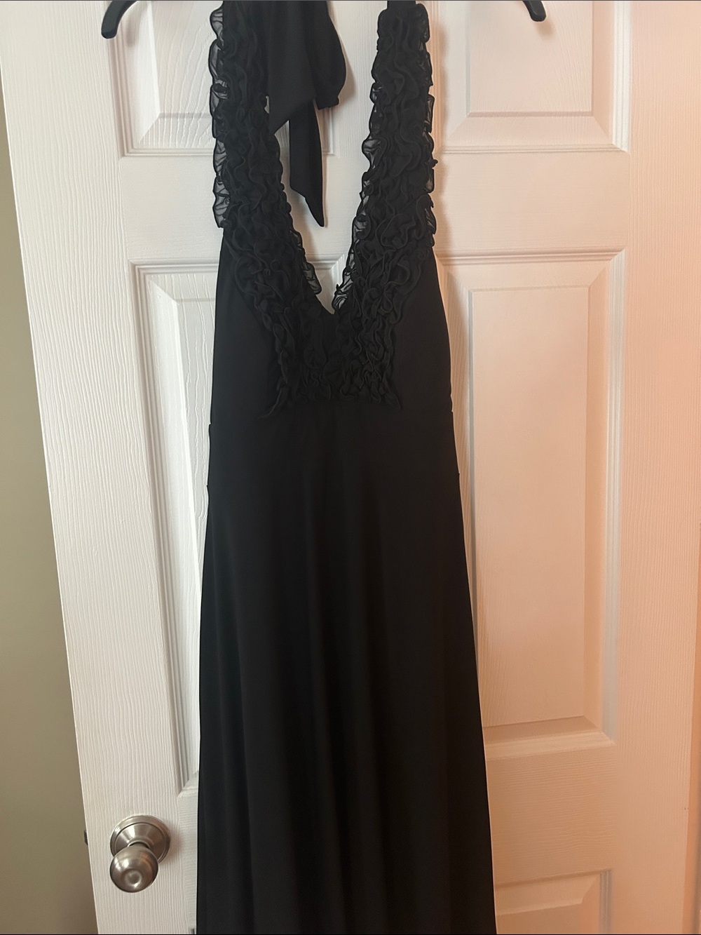 Black Halter Maxi Dress with Ruffle V-Neck
